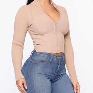 Fashion Nova Zip Up Ribbed Sweater